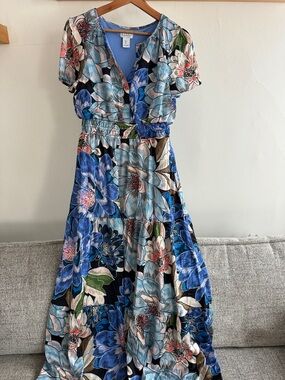 Nicole Miller Blue Floral Maxi Dress